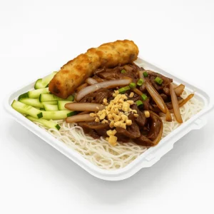 32. Vietnamese Vermicelli Bowl with Succulent Beef & Crispy Spring Roll