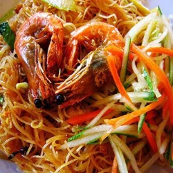 33. Vietnamese Vermicelli Bowl with Grilled Shrimp and Crispy Pork Spring Roll